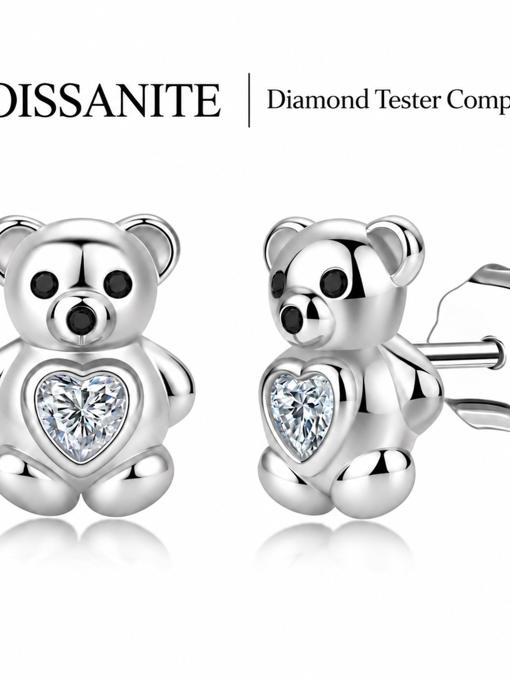 Silver Teddy Bear Stud Earrings - Unbranded